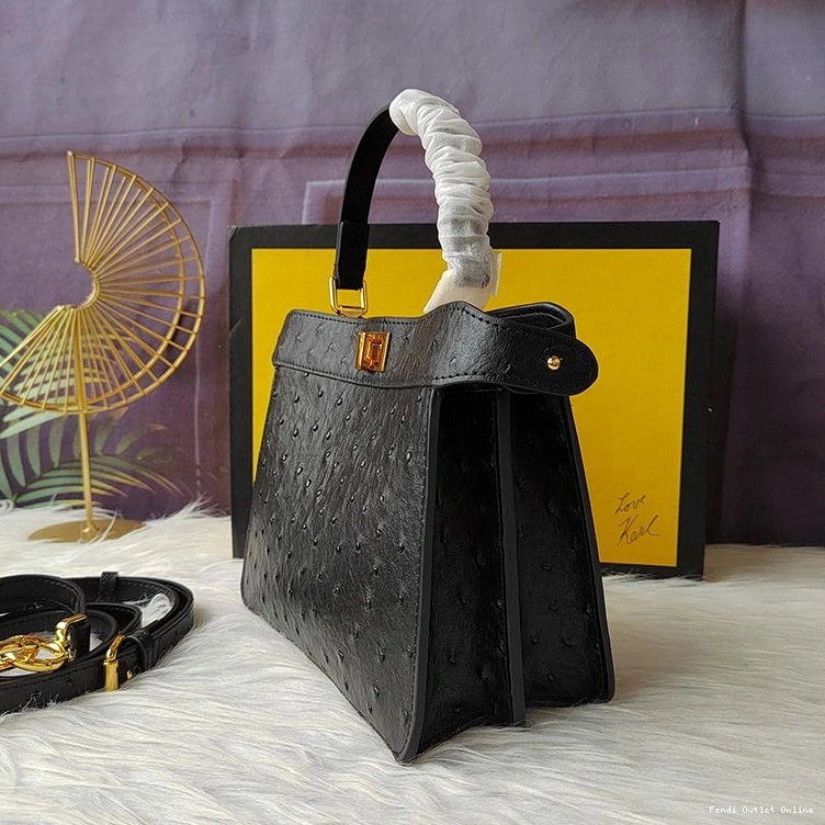 Cheap Leather Petite Peekaboo Bag Black Ostrich ISeeU Fendi In 0821